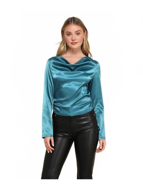 Lulus Tops - NWT Lulus Lovely Outing Teal Green Satin Cowl Neck Backless Top Size Small